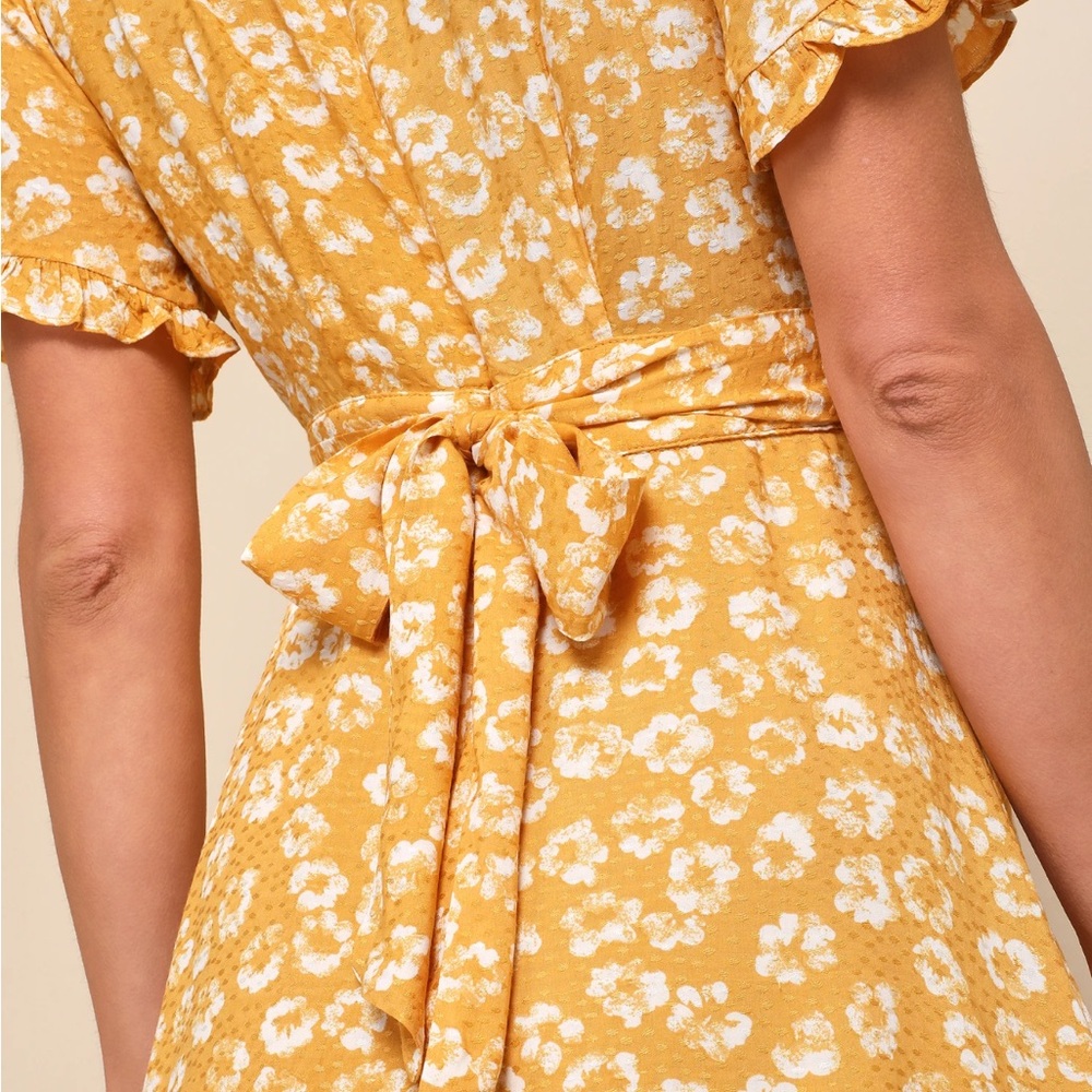 Lulus Garden Explorer Mustard Yellow Floral Print Mini Dress - Picture 8 of 9